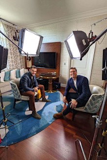 Sam Asghari poses for a photo with ABC News' Will Reeve. 
