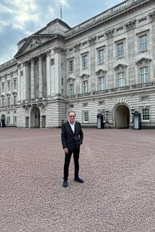 Crime author Peter James outside Buckingham Palace.