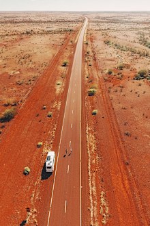 Aerial view of the red dirt Australian outback / van life
