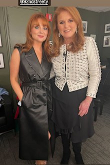 Glamour magazine editor Sam Barry (left) with Sarah Ferguson, Duchess of York (right) backstage before the Q&A