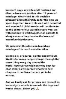 Instagram Story statement from Tom Brady on his divorce from Gisele Bundchen