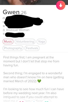 Pregnant bride to be sets up Tinder account