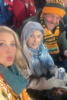 Catriona Rowntree with mum and husband James Pettit