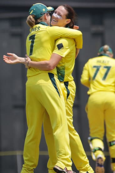 Australia's Megan Schutt, right, has her tactics all planned.