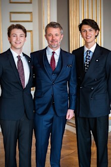 King Frederik X awards his nephews Count Nikolai and Count Felix of Monpezat with the Grand Cross of the Order of Dannebrog at Frederik VIII's Palace, Amalienborg, on Monday May 26, 2025.