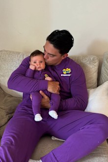 The Wiggles Purple Wiggle John Pearce and son Henry