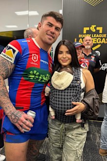 Kayla Fenech and NRL player Bradman Best celebrate round one 2026 in Las Vegas