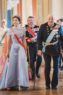 Queen Mary of Denmark with Norway's King Harald during a state visit in May, 2024.