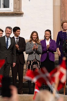 Count Nikolai and Count Felix of Monpezat with the Danish royal family at Fredensborg Palace on Queen Margrethe II's 85th birthday on April 16, 2025.