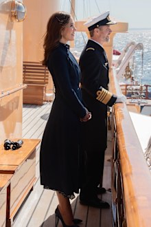 King Frederik and Queen Mary on board the Danish royal yacht Dannebrog for their first sailing tour as King and Queen, May 2024