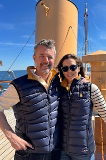 King Frederik and Queen Mary pictured on their 20th wedding anniversary on May 14, 2024 on board the royal yacht Dannebrog in Norway ahead of a state visit.