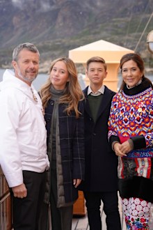 King Frederik and Queen Mary with Princess Josephine and Prince Vincent on board the royal yacht Dannebrog during a tour of Greenland in July 2024.