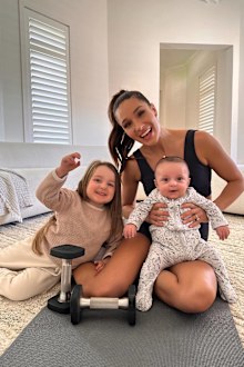 Kayla Itsines with daughter Arna and son Jax.