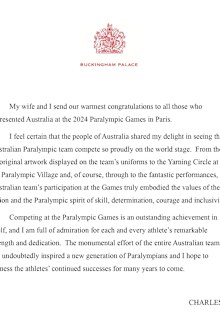 Statement from King Charles for Australian Paralympics team