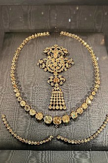 The Rose Cut Danish Crown Jewels on display.