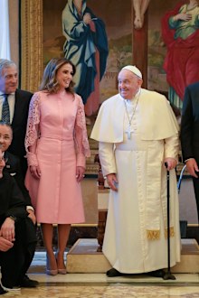 Queen Rania of Jordan with Pope Francis at the Vatican on Monday February 3, 2025.