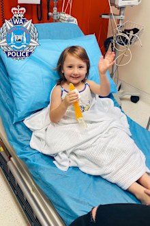 Cleo Smith in hospital in a photo released by police.