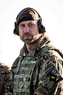 WILTSHIRE, ENGLAND - NOVEMBER 26: Prince William, Prince of Wales, Colonel of the Welsh Guards during a visit to the 1st Battalion Welsh Guards to hear how they have been transitioning from ceremonial duty back to the Field Army at Salisbury Plain on November 26, 2024 in Wiltshire, England. (Photo by Aaron Chown - WPA Pool/Getty Images)