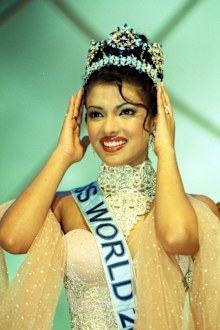 The winner of Miss World 2000, Miss India, Priyanka Chopra, 18, during the Miss World contest at The Millennium Dome in Greenwich.  