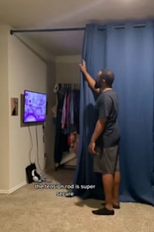A TikToker shows how they added a curtain to divide a room into a bedroom and living space