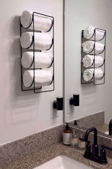 Shayna Alnwick turned an Ikea wine rack into a towel holder for her bathroom.