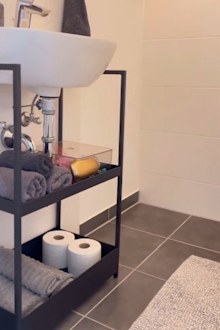 Ikea hack for under sink storage in bathroom without cabinets using nissafors trolley