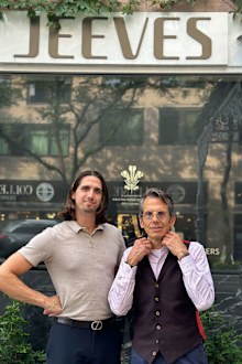 Dry cleaners Jerry and Zach Pozniak outside of Jeeves New York