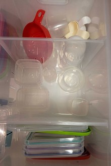 Plastic container drawer makeover using Kmart wide and high roller storage compartment