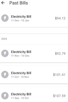 Electricity bill totals for the past few months