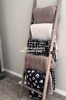 TikToker Brie Reads Books set up a blanket ladder to store her throws