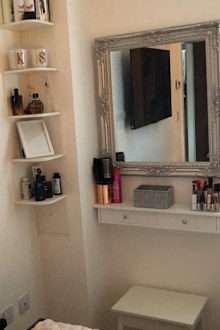 Tiny bedroom corner transformed into makeup station