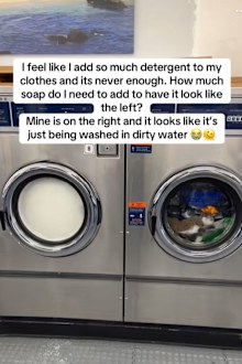 Gina asks if her washing machine has enough detergent because she can't see many bubbles in the water