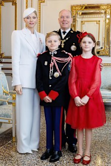 Prince Albert II and Princess Charlene with their twins Prince Jacques and Princess Gabriella on Monaco's National Day celebrations, November 19, 2025.
