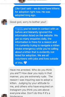 Rude message The Kitten Sanctuary received.