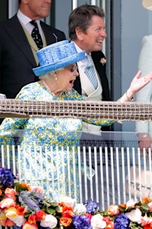Queen Elizabeth II and John Warren watch the racing as they attend 'Derby Day' of the Investec Derby Festival at Epsom Racecourse on June 1, 2019 in Epsom, England. 