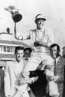 Frank Phillips celebrates one of two Australian Open titles
