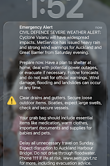 An alert was sent to people in Auckland.