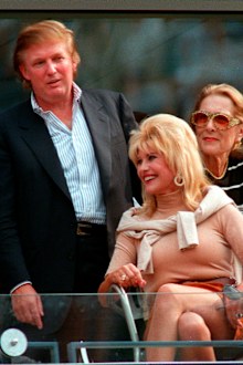 Donald Trump and his ex-wife Ivana Trump at the men's singles finals match between Patrick Rafter and Greg Rusedski at the U.S. Open 1997.