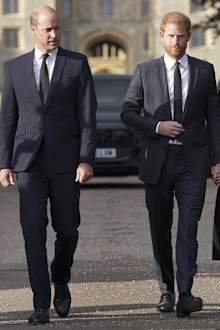 Prince William, Prince of Wales, left and Prince Harry walk to meet members of the public at Windsor Castle, following the death of Queen Elizabeth II on Thursday, in Windsor, England, Saturday, Sept. 10, 2022.