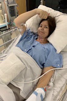 Fiona May in hospital during her health ordeal.