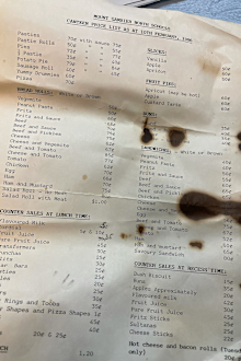 Mount Gambier 1986 school canteen price list