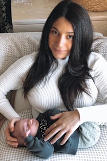 Katherine Christie with her newborn son.