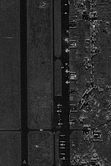 A satellite image shows damage to aircraft at an airfield following the Ukrainian drone attack in Stepnoy, Irkutsk region, Russia, on June 2.