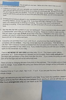 Campsite's crazy list of rules left for guests shared to Facebook. 