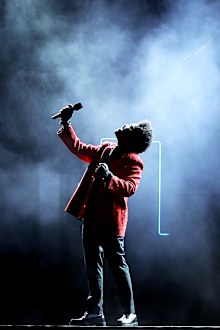 The Weeknd performs during the Pepsi Super Bowl LV Halftime Show at Raymond James Stadium on February 07, 2021 in Tampa, Florida. (Photo by Kevin C. Cox/Getty Images)