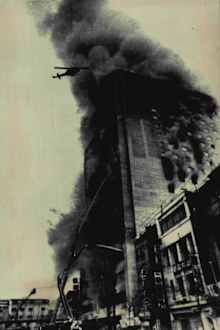 Helicopters were used to try and save people from the rooftop.
