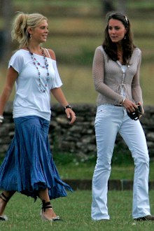 Chelsy Davy and Kate Middleton watch Prince Harry and Prince William play in a charity polo match, July 2006.