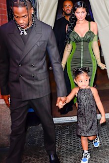  Travis Scott, Kylie Jenner and their daughter Stormi Webster are seen on June 15, 2021 in New York City. 