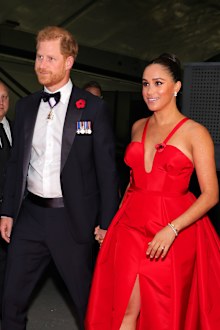 NEW YORK, NEW YORK - NOVEMBER 10: Prince Harry, Duke of Sussex, and Meghan, Duchess of Sussex attend as Intrepid Museum hosts Annual Salute To Freedom Gala on November 10, 2021 in New York City. (Photo by Theo Wargo/Getty Images for Intrepid Sea, Air, & Space Museum)