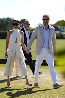 Prince Harry and Meghan Markle, Duchess of Sussex, at the 2024 Royal Salute Polo Challenge to Benefit Sentebale, Friday, April 12, 2024, in Wellington, Florida